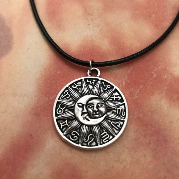 Zodiac Horoscope Celestial Sun Moon Pendant - Picture 1 of 8